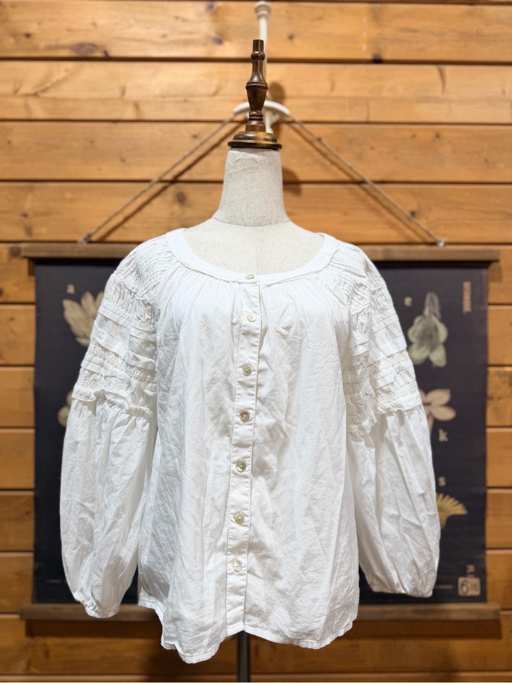 Faherty Enna Top White Organic Cotton Lace Pintuck Blouse Women’s Medium